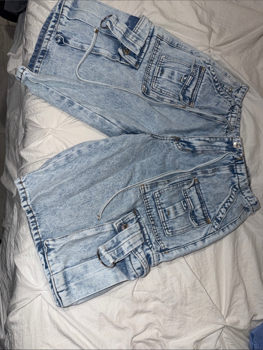 Light Wash Denim Cargo Shorts